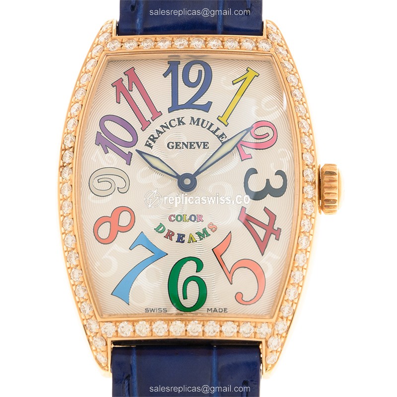 Franck Muller 2852 B QZ COL DRM D 1R - Quartz - Rose Gold Case - Silver Dial - Blue Leather Strap